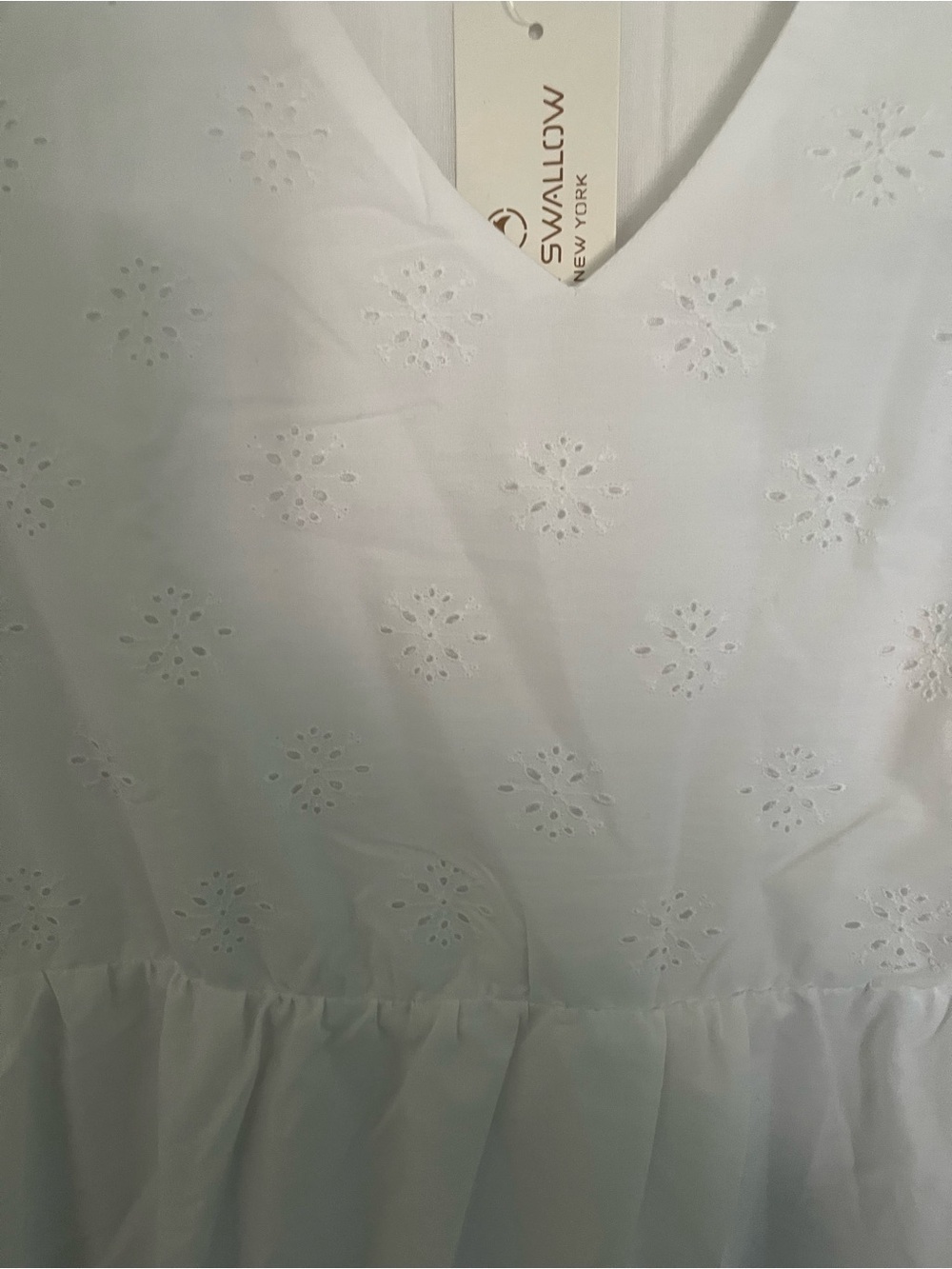 Tiered Eyelet V-Neck Tunic Dress in White - Picture 3 of 6